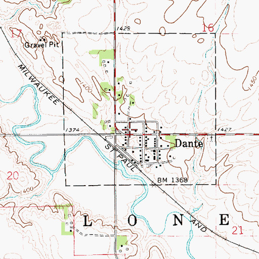 Topographic Map of Town of Dante, SD