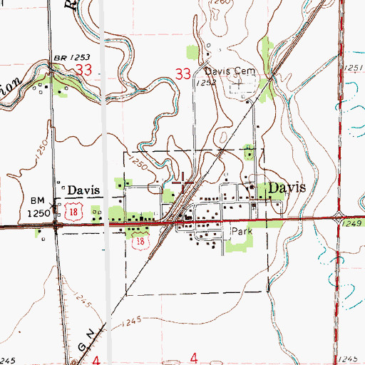Topographic Map of Town of Davis, SD