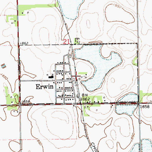 Topographic Map of Town of Erwin, SD