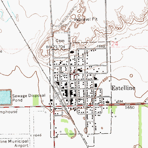 Topographic Map of City of Estelline, SD