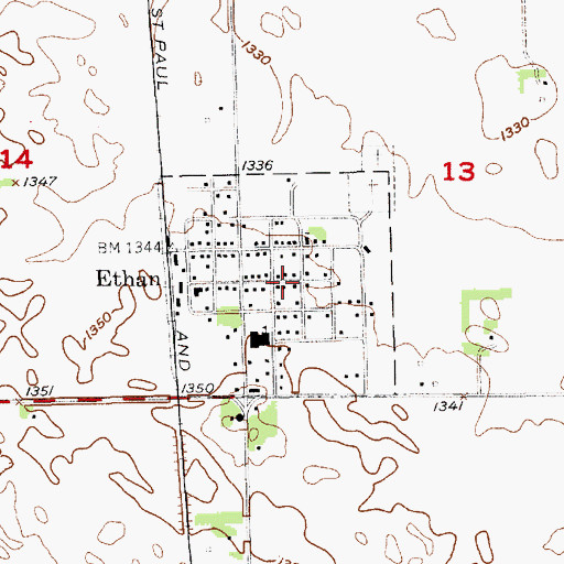 Topographic Map of Town of Ethan, SD