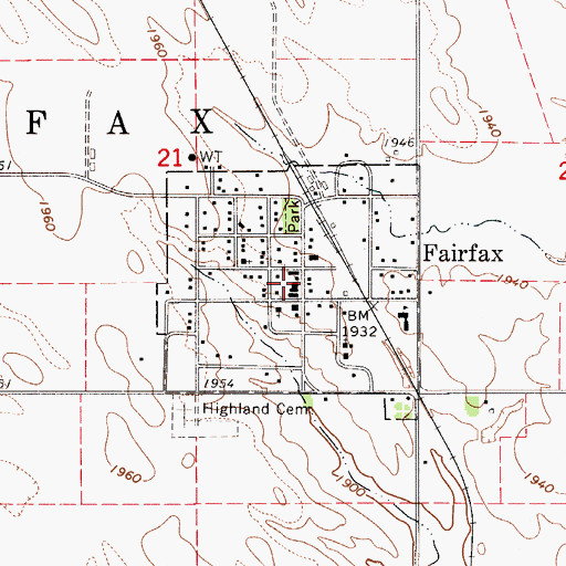Topographic Map of Town of Fairfax, SD