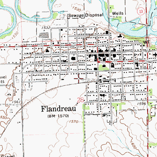 Topographic Map of City of Flandreau, SD