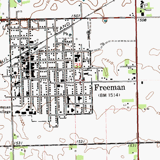 Topographic Map of City of Freeman, SD