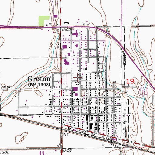 Topographic Map of City of Groton, SD