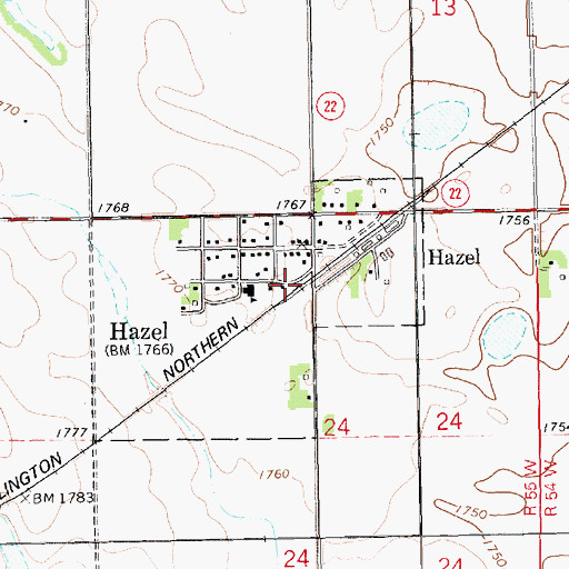 Topographic Map of Town of Hazel, SD