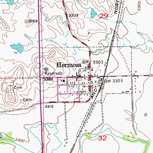 Topographic Map of Town of Hermosa, SD