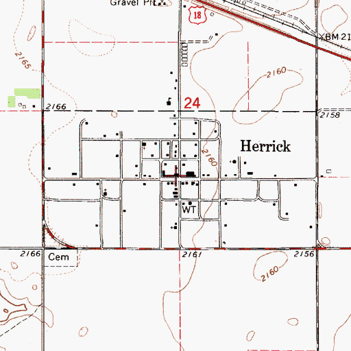 Topographic Map of Town of Herrick, SD