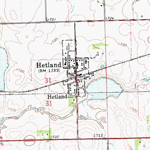Topographic Map of Town of Hetland, SD
