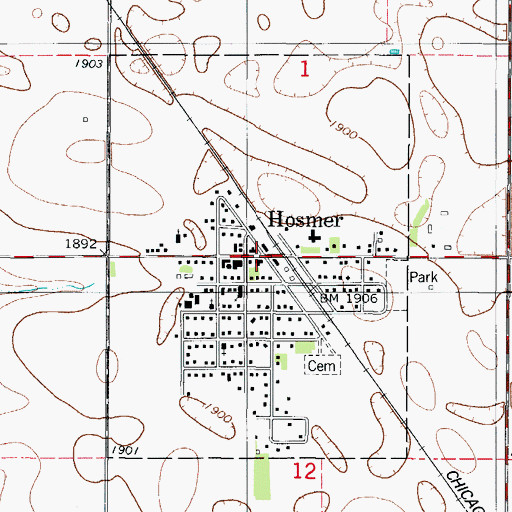 Topographic Map of City of Hosmer, SD