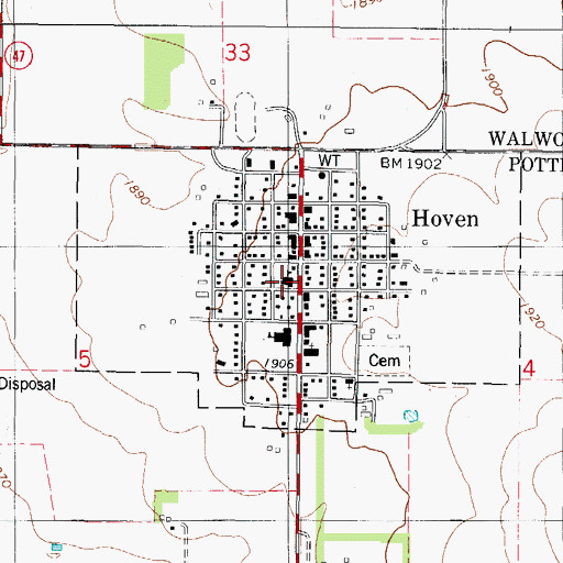 Topographic Map of Town of Hoven, SD