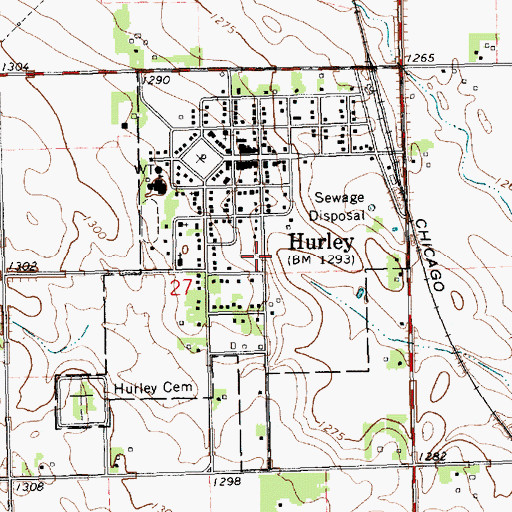 Topographic Map of City of Hurley, SD