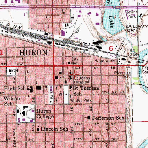 Topographic Map of City of Huron, SD