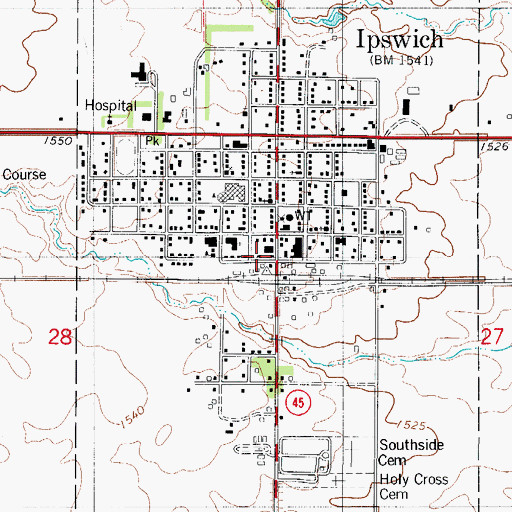 Topographic Map of City of Ipswich, SD
