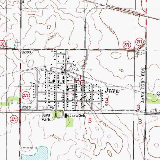 Topographic Map of Town of Java, SD