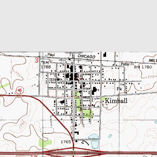 Topographic Map of City of Kimball, SD