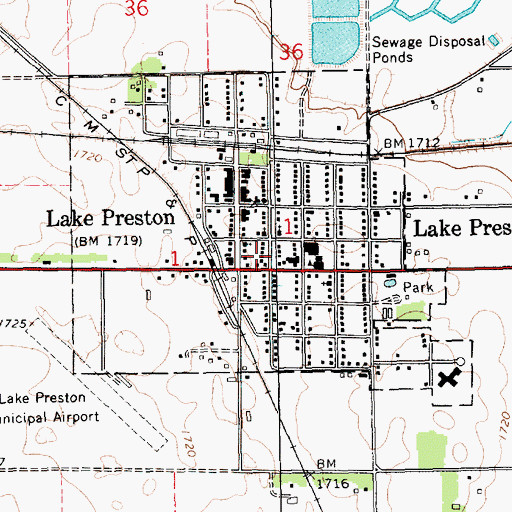Topographic Map of City of Lake Preston, SD