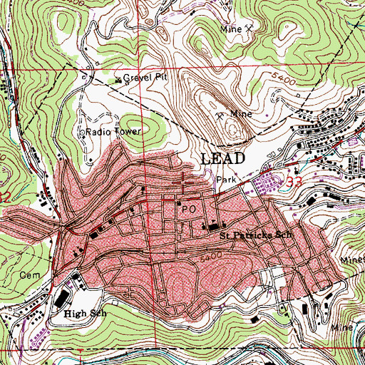 Topographic Map of City of Lead, SD