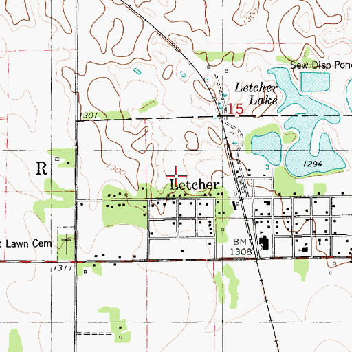 Topographic Map of Town of Letcher, SD