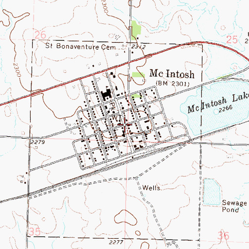 Topographic Map of City of McIntosh, SD