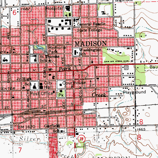Topographic Map of City of Madison, SD