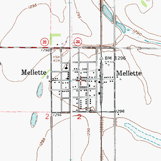 Topographic Map of City of Mellette, SD