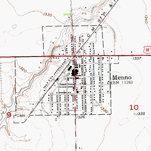 Topographic Map of City of Menno, SD