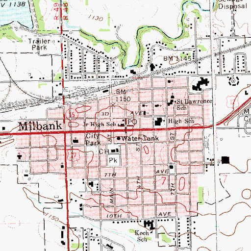 Topographic Map of City of Milbank, SD
