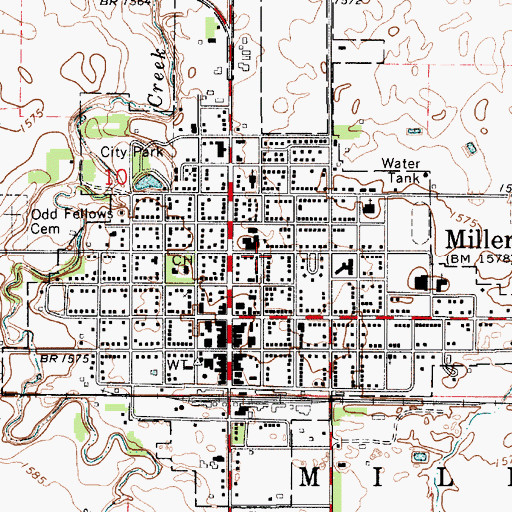 Topographic Map of City of Miller, SD