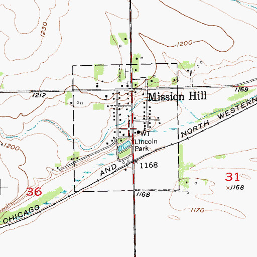 Topographic Map of Town of Mission Hill, SD
