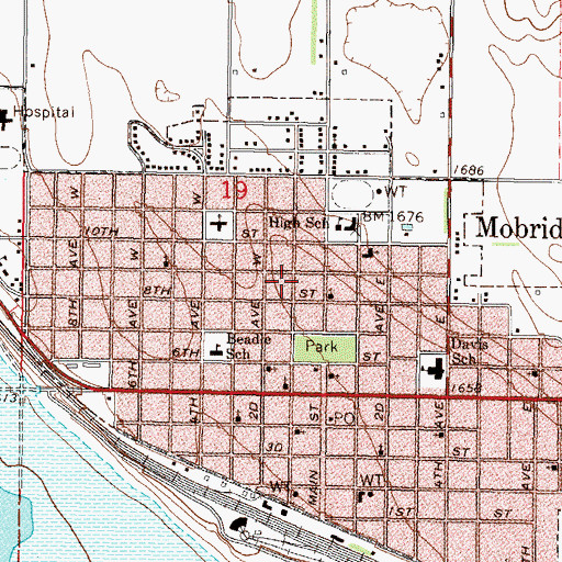 Topographic Map of City of Mobridge, SD