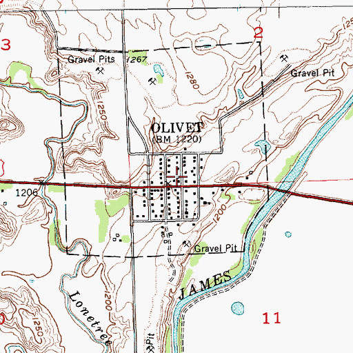 Topographic Map of Town of Olivet, SD