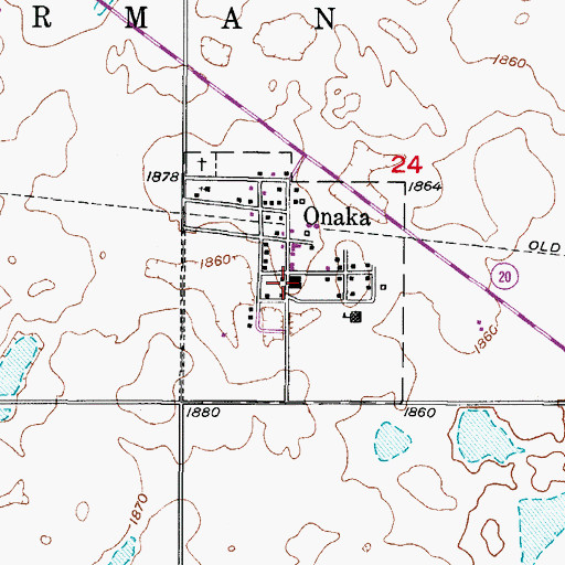 Topographic Map of Town of Onaka, SD