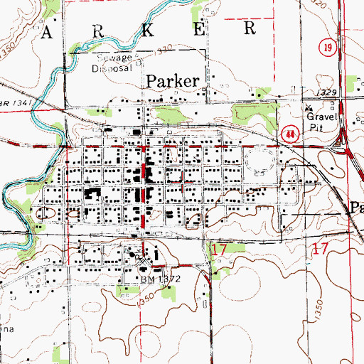 Topographic Map of City of Parker, SD