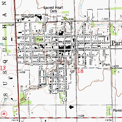 Topographic Map of City of Parkston, SD
