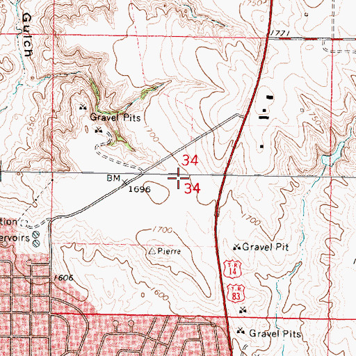 Topographic Map of City of Pierre, SD