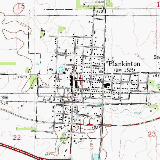 Topographic Map of City of Plankinton, SD