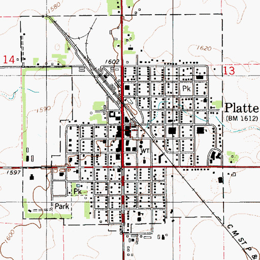 Topographic Map of City of Platte, SD