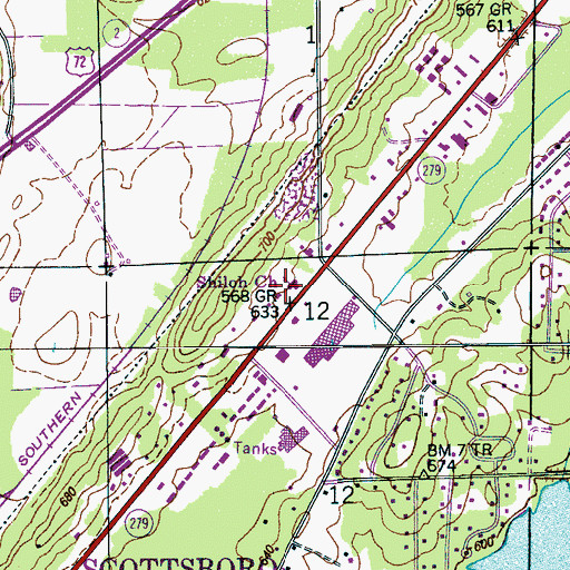 Topographic Map of Shiloh Church, AL