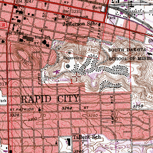 Topographic Map of City of Rapid City, SD
