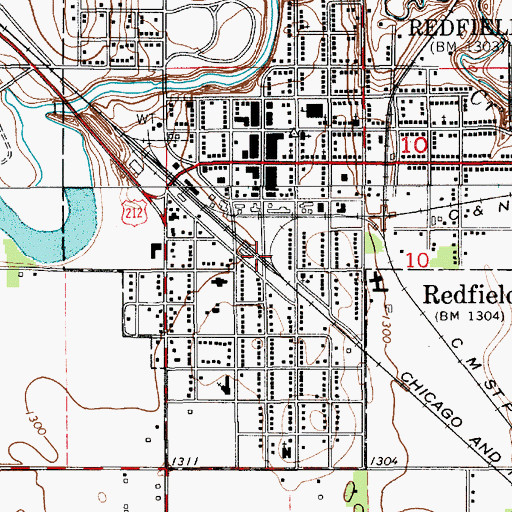 Topographic Map of City of Redfield, SD