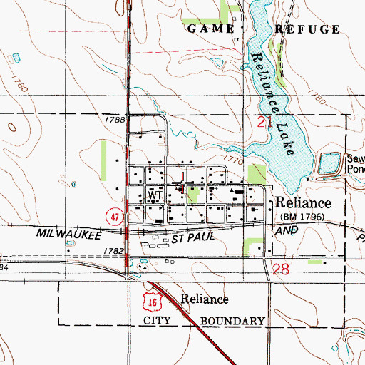 Topographic Map of Town of Reliance, SD