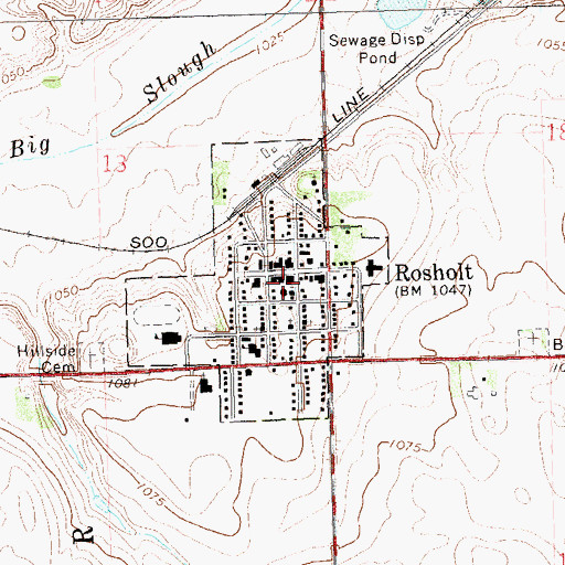 Topographic Map of Town of Rosholt, SD