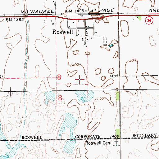 Topographic Map of Town of Roswell, SD