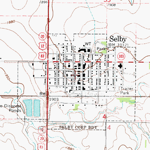 Topographic Map of City of Selby, SD