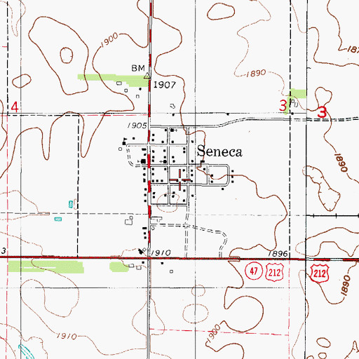 Topographic Map of Town of Seneca, SD