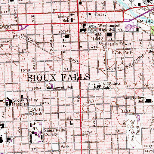 Topographic Map of City of Sioux Falls, SD