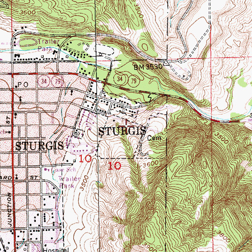 Topographic Map of City of Sturgis, SD