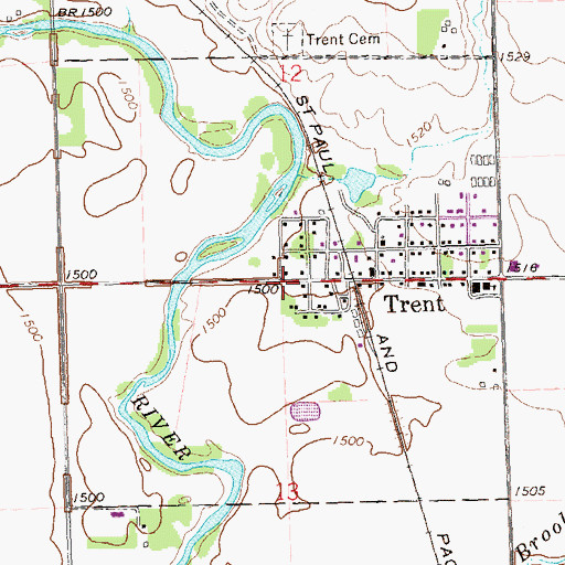 Topographic Map of Town of Trent, SD