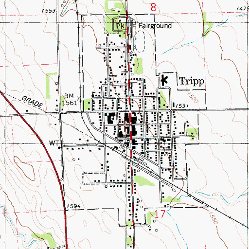 Topographic Map of City of Tripp, SD